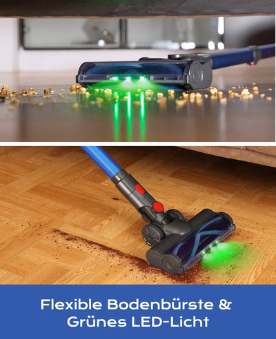 Ivormentico Akku Staubsauger Kabellos 50Mins/40KPA/450W, Akkustaubsauger mit Geen LED, Kabelloser Staubsauger mit Aufgerüstete Bodenbürste, Staubsauger Akku für Tierhaare, Blau
