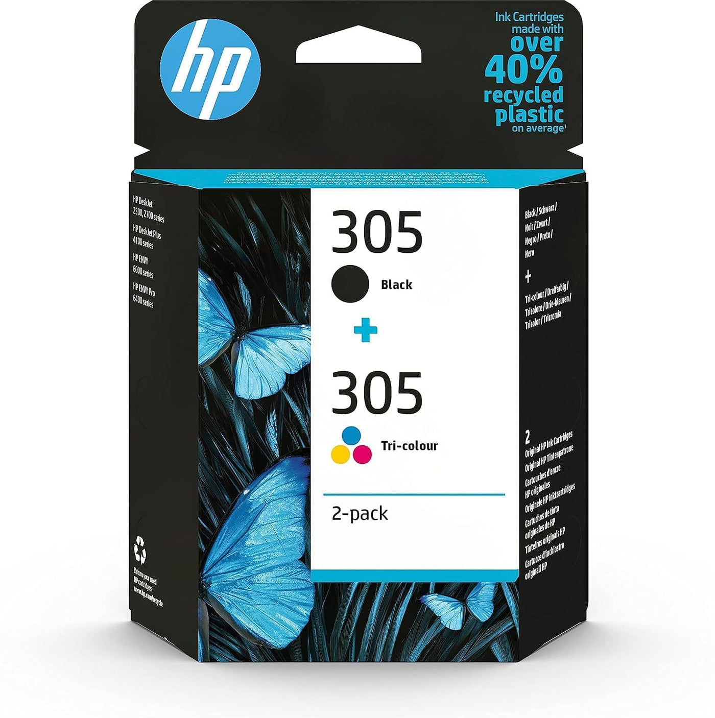 HP 305 2-Pack TRI-Color/Black ORIGINAL Ink Cartridge