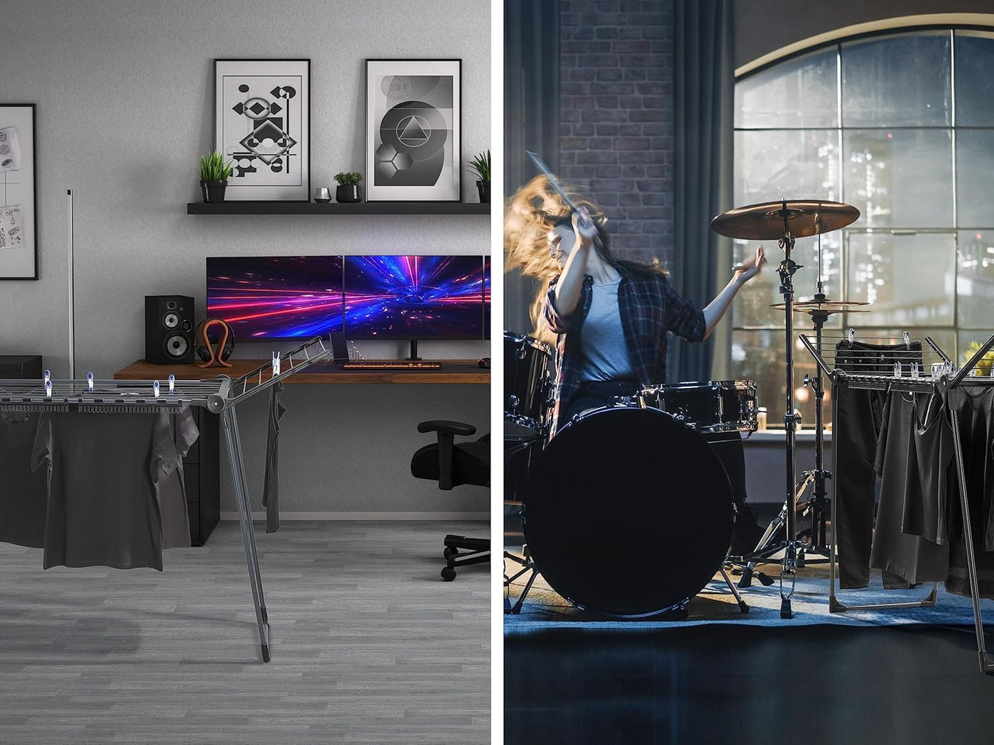 Leifheit Standtrockner Pegasus 150 Solid Black Edition, standfester Wäscheständer mit Flügeln auch für lange Kleidungsstücke, besonders schmaler Flügelwäschetrockner passt auch durch enge Türen