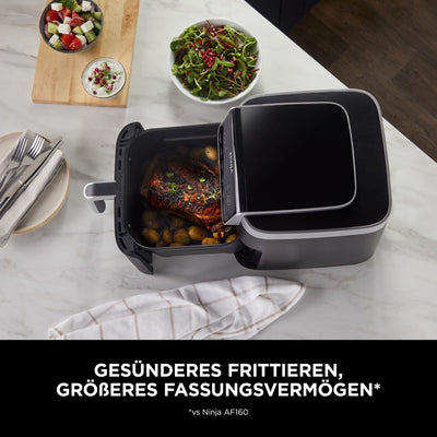 Ninja Air Fryer Heißluftfritteuse MAX PRO, 6,2L Airfryer, Antihaftbeschichtung, spülmaschinenfester Korb und Crisper Gittereinsatz, Fritteuse ohne Öl, digital, Kochen aus dem Gefrorenen, Grau, AF180EU