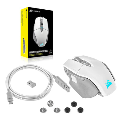CORSAIR M65 RGB ULTRA WIRELESS Tunable FPS Gaming Mouse - 26.000 DPI - Sub-1ms Wireless - Gewichtssystem - Bis zu 120 Std. Akku - iCUE Kompatibel - PC, Mac, PS5, PS4, Xbox - Weiß