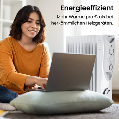Pro Breeze 2500W Ölradiator energiesparend - Elektro Heizkörper mit 11 Rippen, integrierter Zeitschaltuhr, 3 Heizstufen, regulierbaren Thermostat und Sicherheitsabschaltfunktion