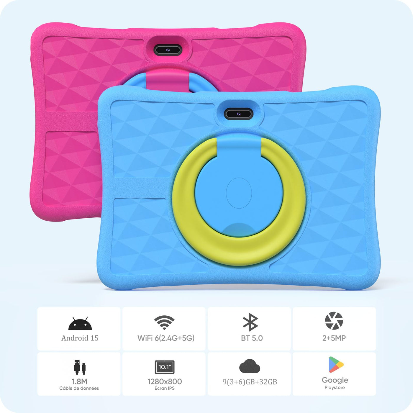 plimpton Kids Tablet 10 Zoll, Kinder Tablet mit Android 15, 9GB RAM+64GB ROM(512GB Erweiterbar) Tablets für Kinder mit Schutzhülle, Kindersicherung, BT 5.0, WiFi, Dual Kamera
