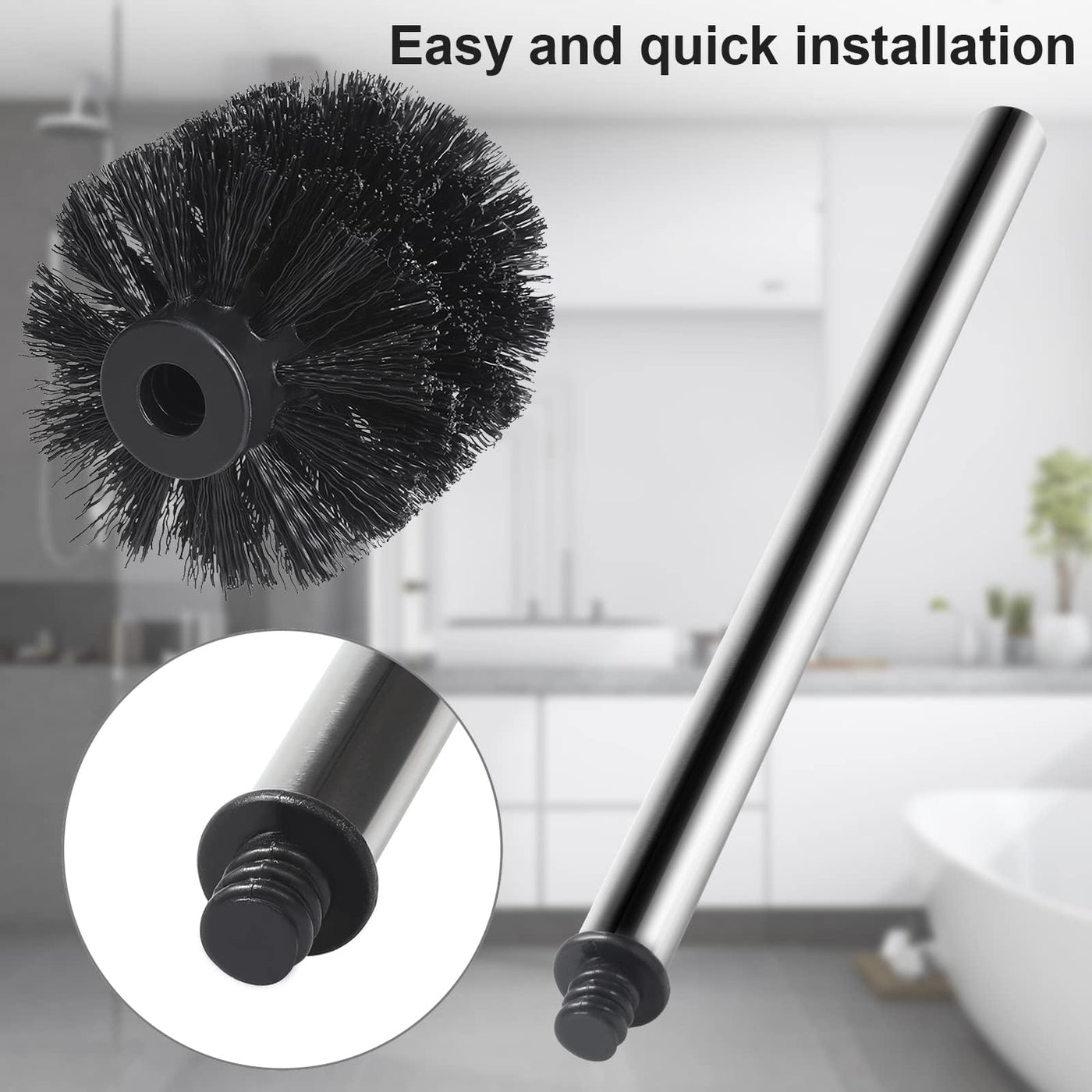 Rovtop 4 Stück WC Klobürste Schwarz, Toilettenbürste mit 7.5 cm Durchmesser, WC Bürste mit Edelstahlstiel, Toilet Brush, Toilettenbürste Edelstahl Klobürste Ersatz