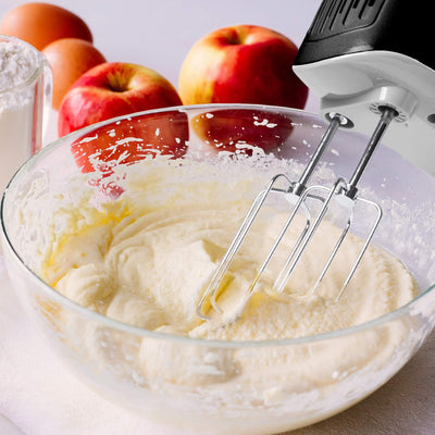Duronic HM4 BK Handrührer, Mixer mit Rührbesen, Knethaken und Schneebesen, Handmixer mit Aufbewahrungsbox, 400W Handrührgerät, 5 Geschwindigkeitsstufen und Turbo, Kuchen mit Eiercreme-Food-Beater