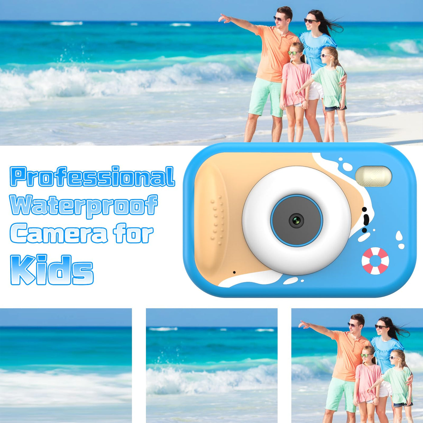 wasserdichte Kamera für Kinder, 48MP 1080P Kinderkamera Digitalkamera Unterwasser Kamera Kinder mit 2,4 Zoll Bildschirm 32GB-Karte Notfall-LED-Blitz, Geschenk für 3-12 Jahre Mädchen Jungen,Blau