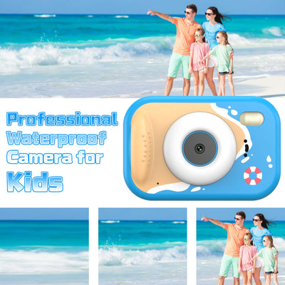 wasserdichte Kamera für Kinder, 48MP 1080P Kinderkamera Digitalkamera Unterwasser Kamera Kinder mit 2,4 Zoll Bildschirm 32GB-Karte Notfall-LED-Blitz, Geschenk für 3-12 Jahre Mädchen Jungen,Blau