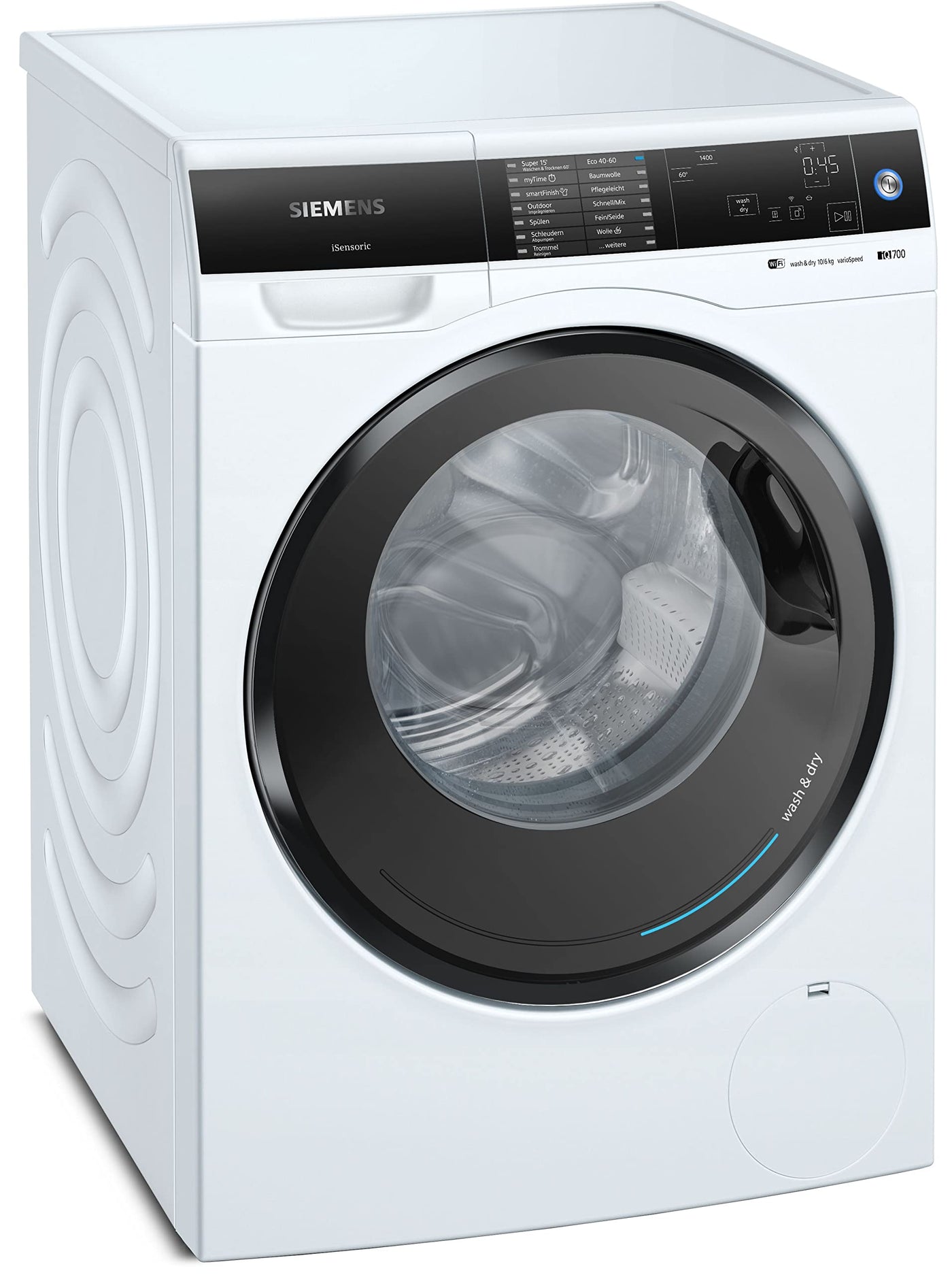 Siemens WD14U513 Waschtrockner iQ700, Frontlader mit 10-6kg Fassungsvermögen, 1400 UpM, HomeConnect, smartFinish, autoDry, speedPack XL, Weiß, 60cm