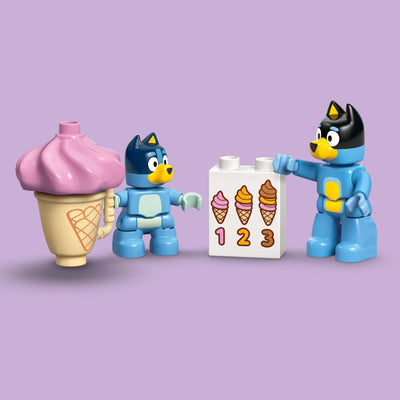 LEGO DUPLO Bluey: Ice Cream Trip with Bluey - Educational Motor Skills Toy for Toddlers, with a Toy Car and Ice Cream Stand, Plus 2 Figures incl. Bandit - Gift for 2+ Year Old Girls & Boys - 10458