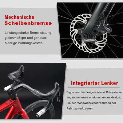 KABON Rennrad Carbon, Rennrad Herren 700c Rahmen,Gabel und Sattelstütze Lenker mit Shimano 105 R7000 22 Gänge Fahrrad Carbon rennrad für Herren Damen (Grau, 50cm)