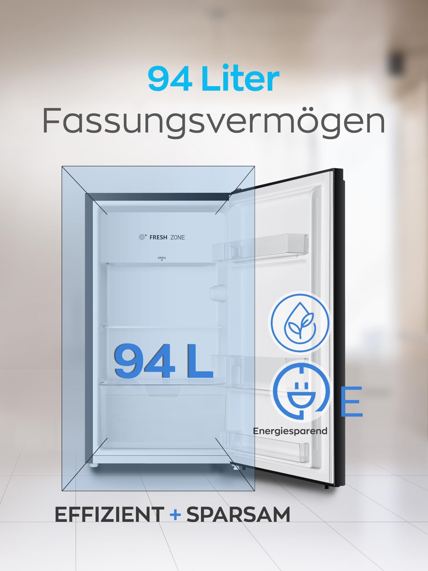 Heinrich´s Getränkekühlschrank 94L klein kompakt leise: 36db Mini-Bar; Tisch-Kühlschrank mit 7 Temperaturstufen, Mini Kühlschrank freistehend, perfekt geeignet für Büro Camping Garten Outdoor,schwarz