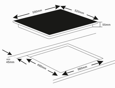 K&H 4 Zonen Glaskeramikkochfeld 59cm Knebel Steuerung Elektro Autark Eingebaut CK-7206K