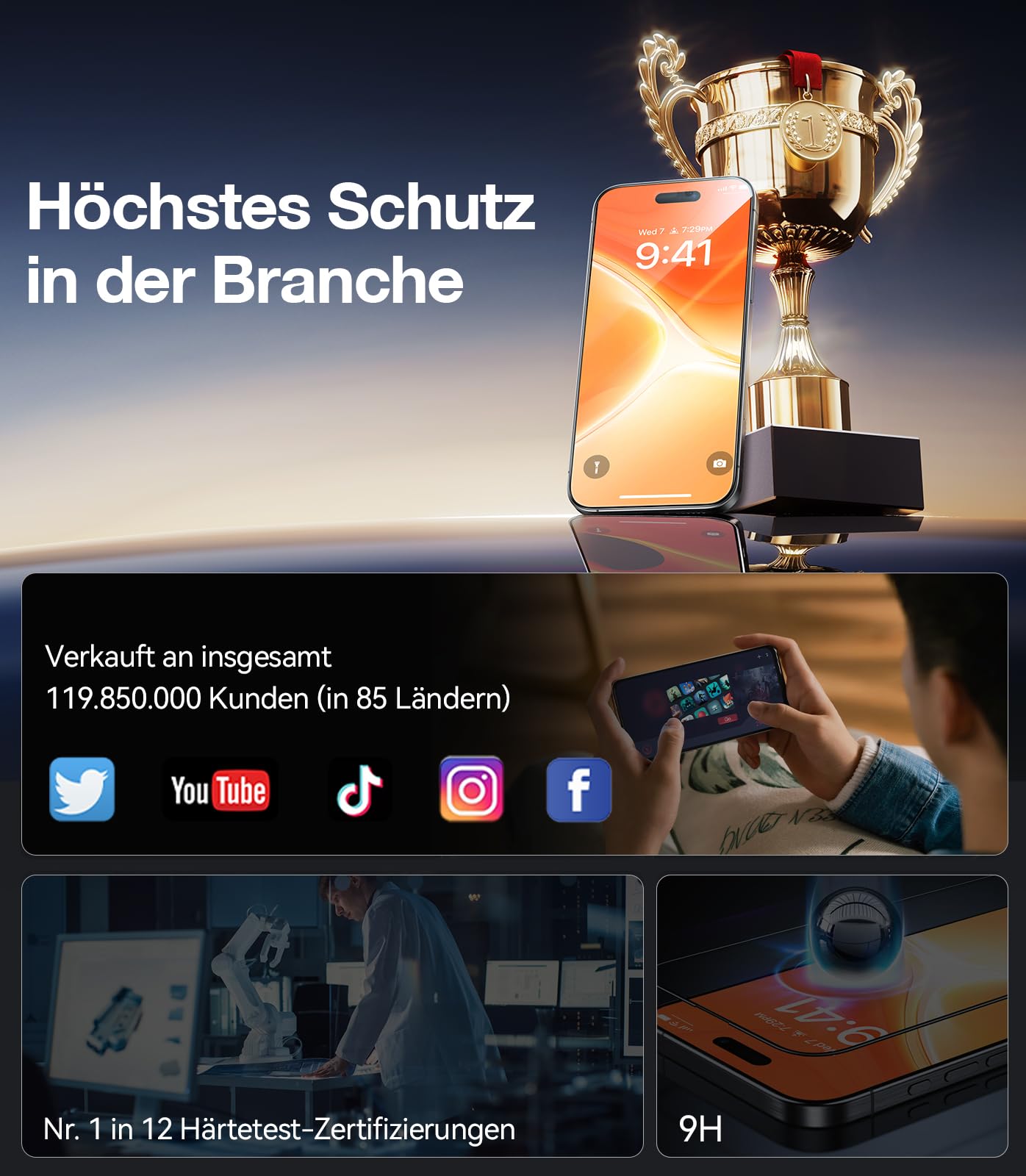 TORRAS für iPhone 16 Plus für Panzerglas [Full Screen] TOP Bruchsicherheit Folie für iPhone 16 Plus Schutzfolie 9H+ Schutzglas [Auto-Installation] Anti-Fingerabdruck, 2 Stück