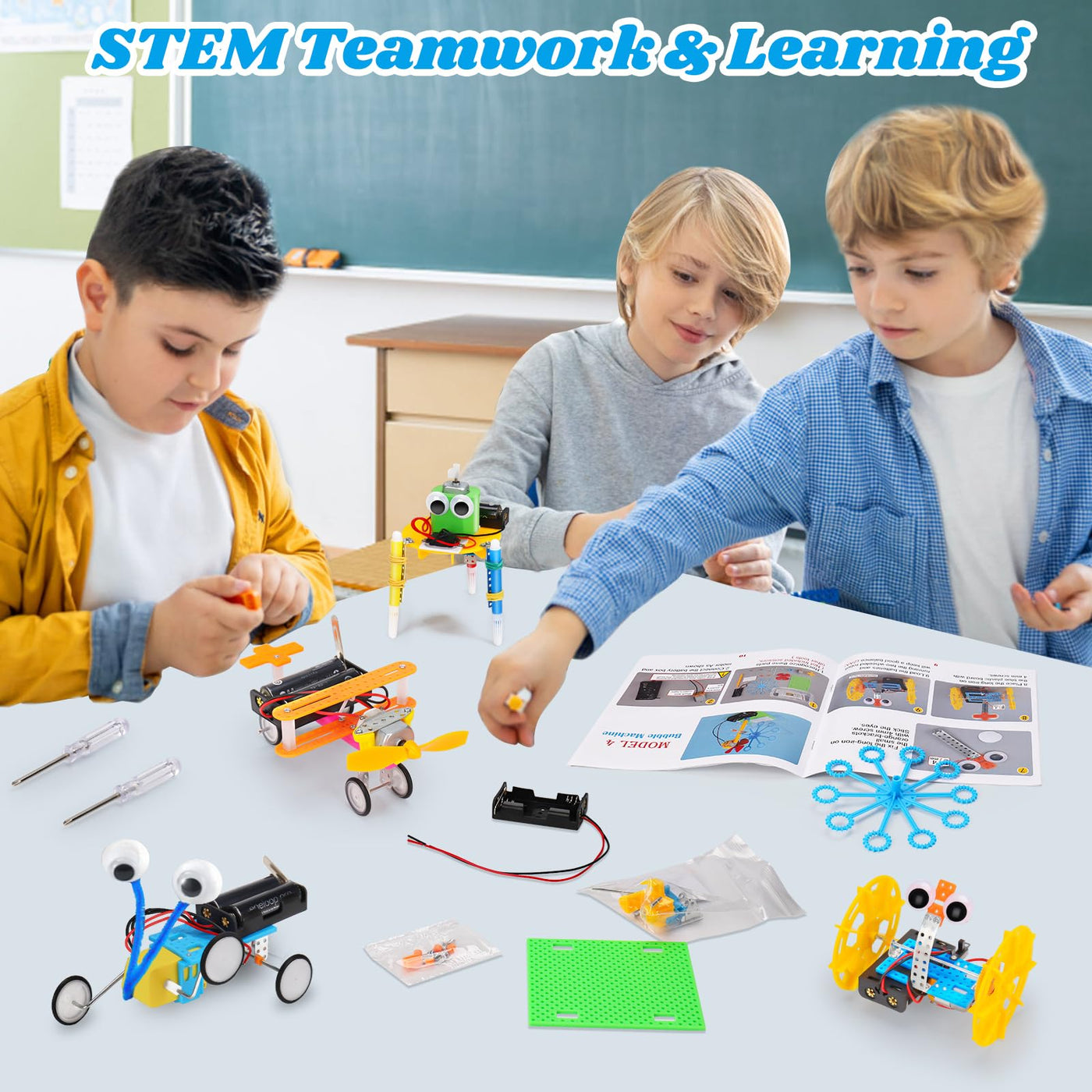 Wissenschaft Experimente Kit für Kinder 8-12, Elektronik Bausatz Roboter Kit Spielzeug, Elektro Baukasten, STEM Experimentierkasten Aktivitäten Lernen Spielzeug ab 8 Jahre Jungen (6 in 1)