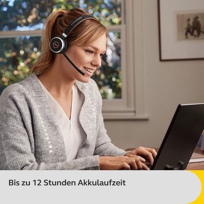 Jabra Evolve 65 SE Schnurloses Stereo-Headset - Bluetooth-Headset mit Mikrofon mit Geräuschunterdrückung, langlebigem Akku und dualer Konnektivität - Für MS Teams Zertifiziert - Schwarz, 6599-833-309
