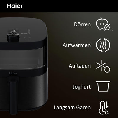Haier Heißluftfritteuse mit Glasfenster I Airfryer mit 9 Programmen & 7 Liter Fassungsvermögen I 1700W Fryer mit LED Display I Fritteuse Heißluft ohne Fett I spülmaschinenfest [Serie 5 - HAF5TWA]