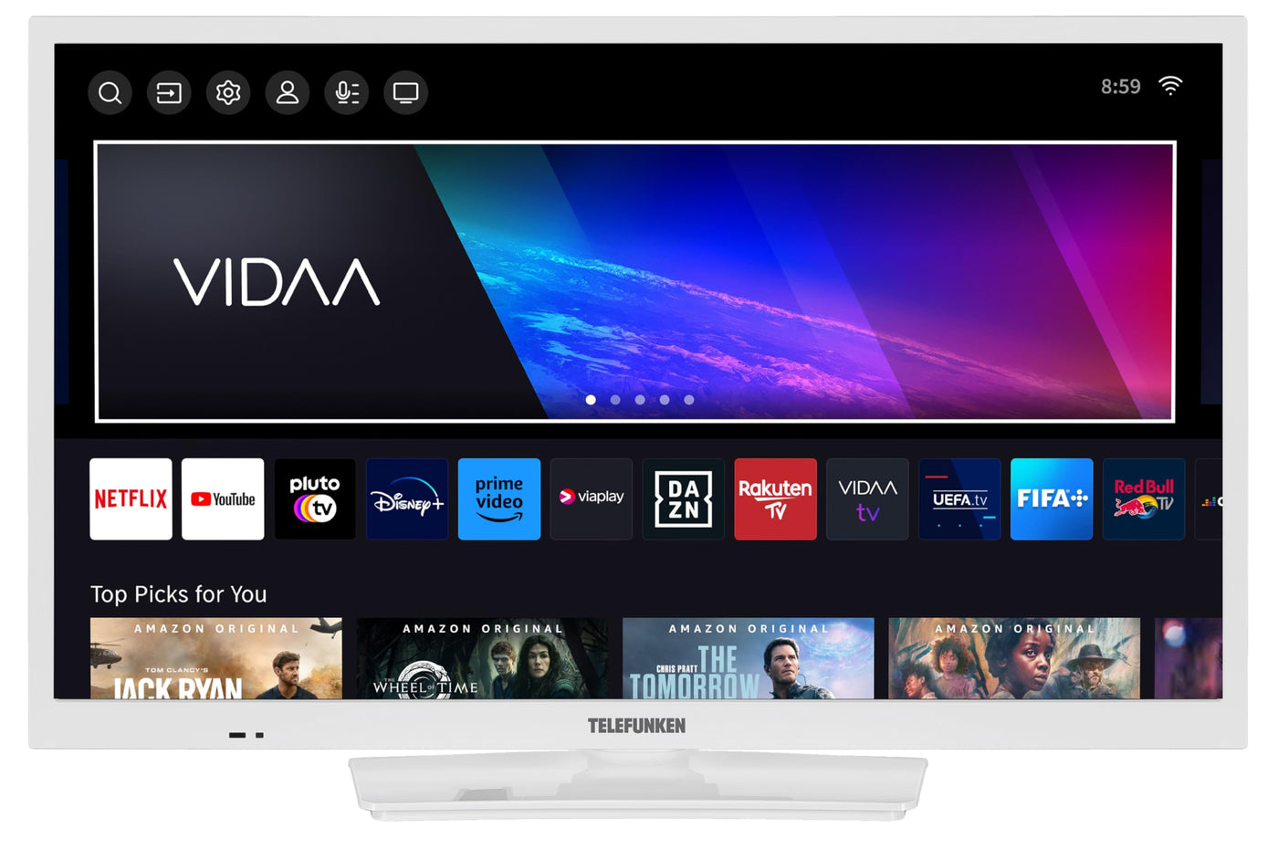 Telefunken Fernseher 24 Zoll Smart TV VIDAA XH24VP550M-W HD Fernseher, HDR TV mit integriertem Triple-Tuner, LED TV weiß