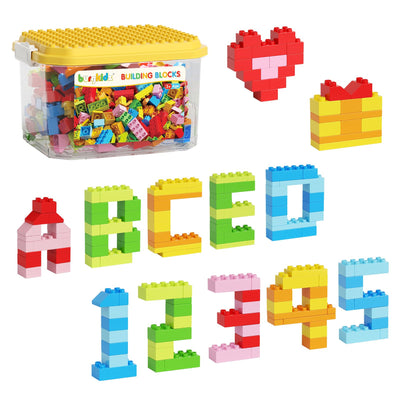 burgkidz Bausteine, 150 Farbenfrohe große Kreative Bauklötze mit Aufbewahrungsbox, die Kinder zum Bauen Anregen Zahlen und Alphabet, Konstruktionsspielzeug für Jungen Mädchen ab 3+ Jahre