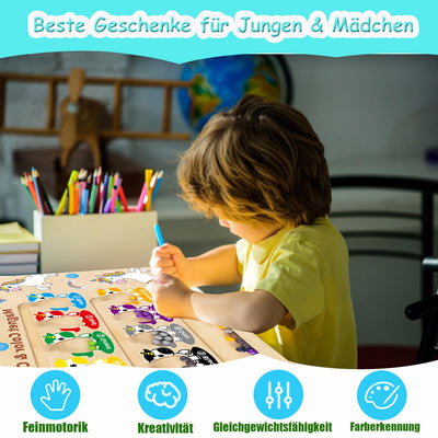 Montessori Spielzeug ab 2 3 4 5 6 Jahre Magnetspiel Labyrinth Geschenk für Mädchen Junge 3-8 Jahre Spielzeug Mädchen Junge Kinder Holzspielzeug Zahlen & Farben Lernspiele Motorikspielzeug Weihnachten