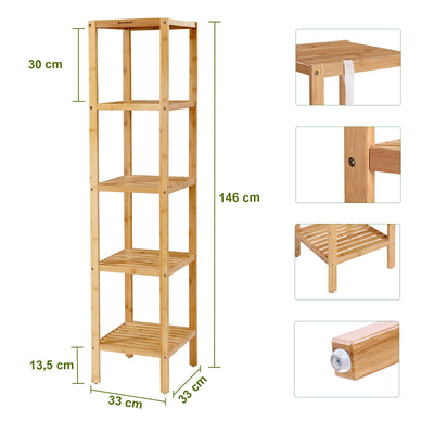 SONGMICS Badregal 5 Ebenen, schmales Regal stehend, Bambusregal, multifunktionales Aufbewahrungsregal, für Küche, Wohnzimmer, Schlafzimmer, Badezimmer, naturfarben BCB55Y