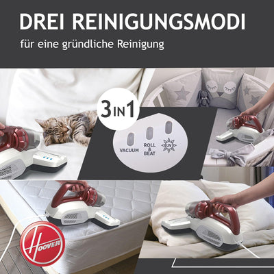 Hoover Ultra Vortex Milbensauger mit UV-Licht, bekämpft Bettwanzen – Polsterreiniger entfernt 99,9 % Bakterien, Allergene, Staub-Milben – Matratzenreiniger für hygienische Reinigung, für Allergiker