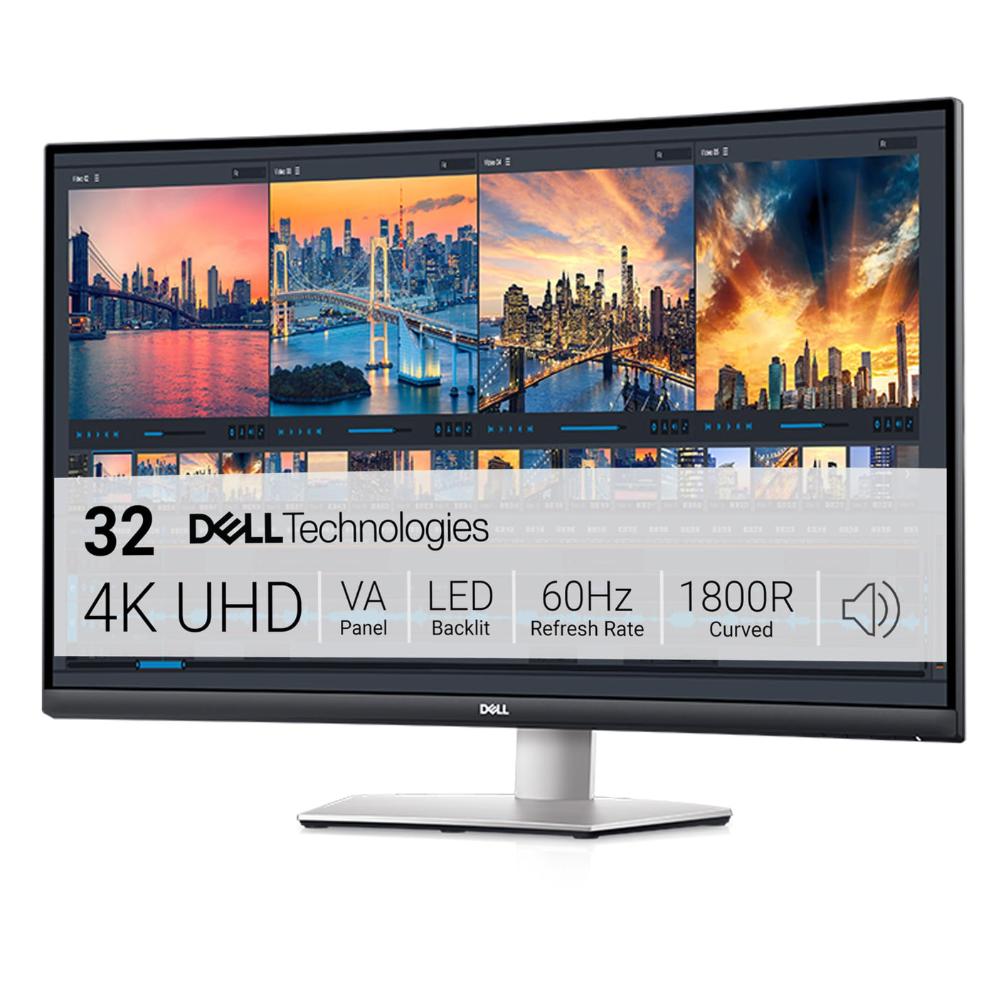 Dell S3221QSA 31.5 Zoll 4K UHD (3840x2160) 1800R Curved Monitor, 60Hz, VA, 4ms, AMD FreeSync, 99% sRGB, Eingebaute Lautsprecher, DisplayPort, 2x HDMI, 3x USB, 3 Jahre Garantie, Silber