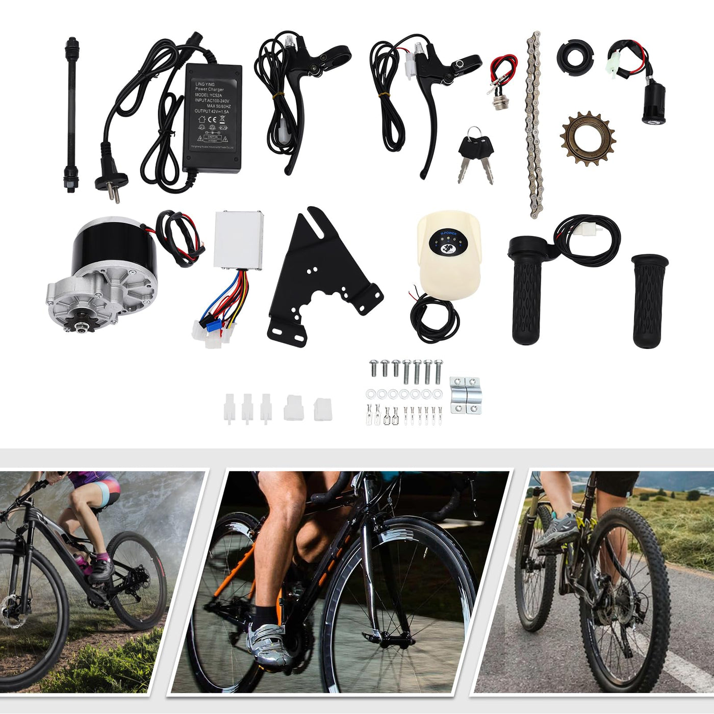 Fahrrad Motor Kit, 9 Stück/Satz 250W 24V Bürstenmotor Set Fahrrad DIY Set Motor + Controller + Kette + Schwungrad Elektrofahrrad Ebike Motor Kit Conversion