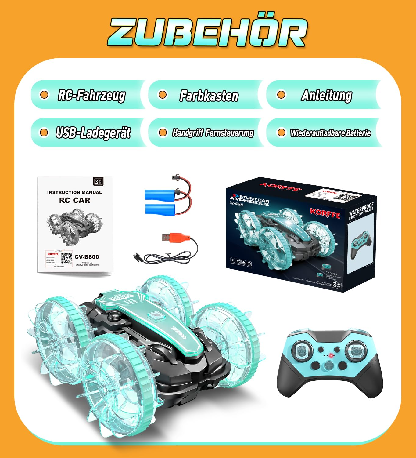 Amphibienfahrzeug Ferngesteuertes Auto 3+ Jahre,RC Auto Car Spielzeug ab 3 4 5 6 7 8 9 Jahre Jungen Weihnachten Geschenk Junge 3+ Jahre Outdoor Spiele für Kinder Strand Wasserspielzeug