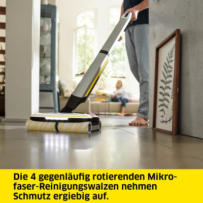 Kärcher Hartbodenreiniger FC 7 Cordless Extra, kabelloser Bodenreiniger mit 4 rotierenden Mikrofaserwalzen, Akkulaufzeit: ca. 45 min, Flächenleistung pro Akkuladung: ca. 135 m², exklusiv bei Amazon