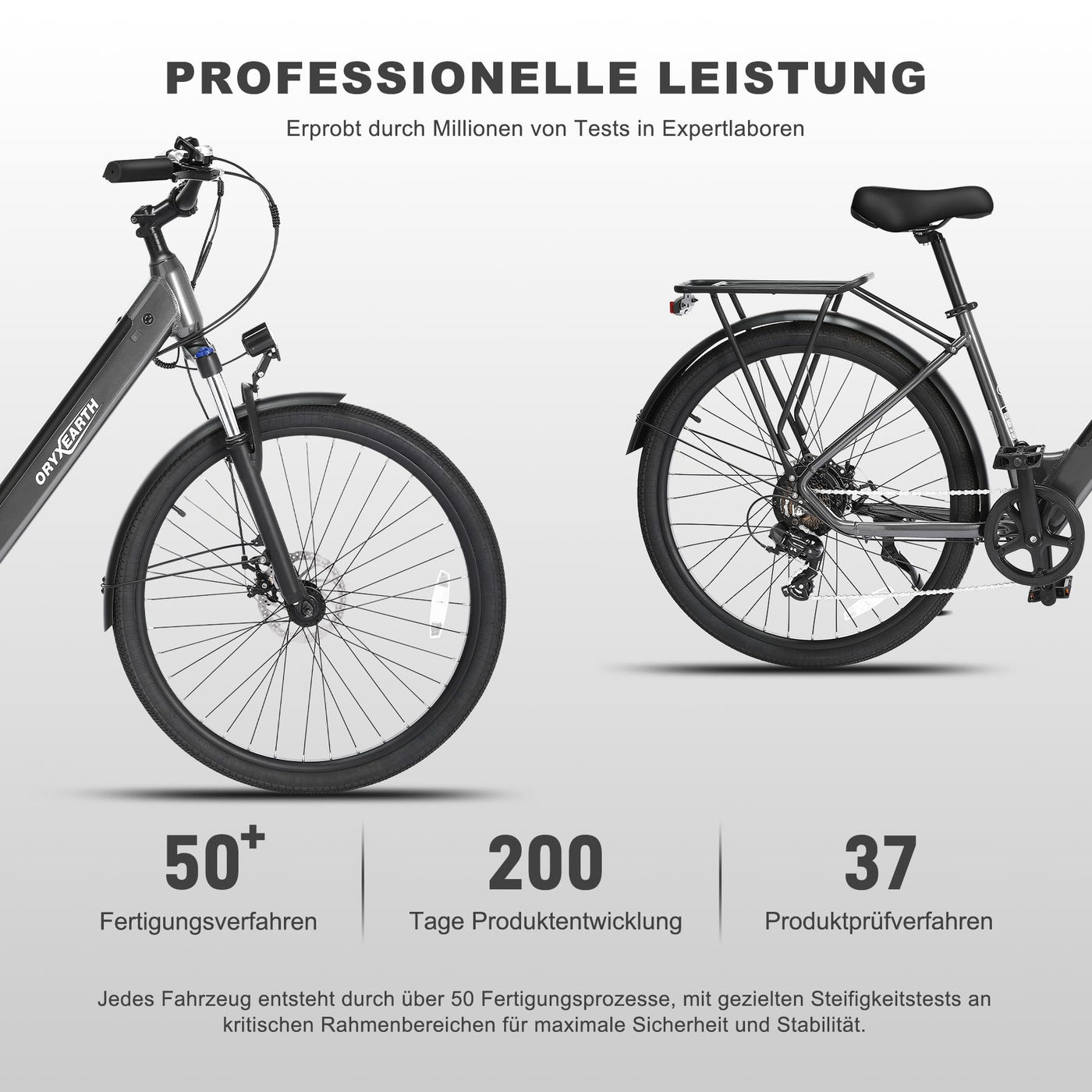 Oryxearth Pedelec E-Bike, Drehmomentsensor Elektrofahrrad, 27.5 Zoll E Bike Herren Damen, 250W Heckmotor, 7-Gang-Getriebe,10Ah/36V Lithium-Akku, 25 km/h 110 km Reichweite, Citybike für Erwachsene