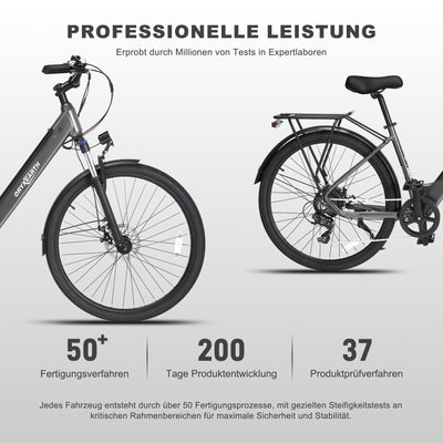 Oryxearth Pedelec E-Bike, Drehmomentsensor Elektrofahrrad, 27.5 Zoll E Bike Herren Damen, 250W Heckmotor, 7-Gang-Getriebe,10Ah/36V Lithium-Akku, 25 km/h 110 km Reichweite, Citybike für Erwachsene