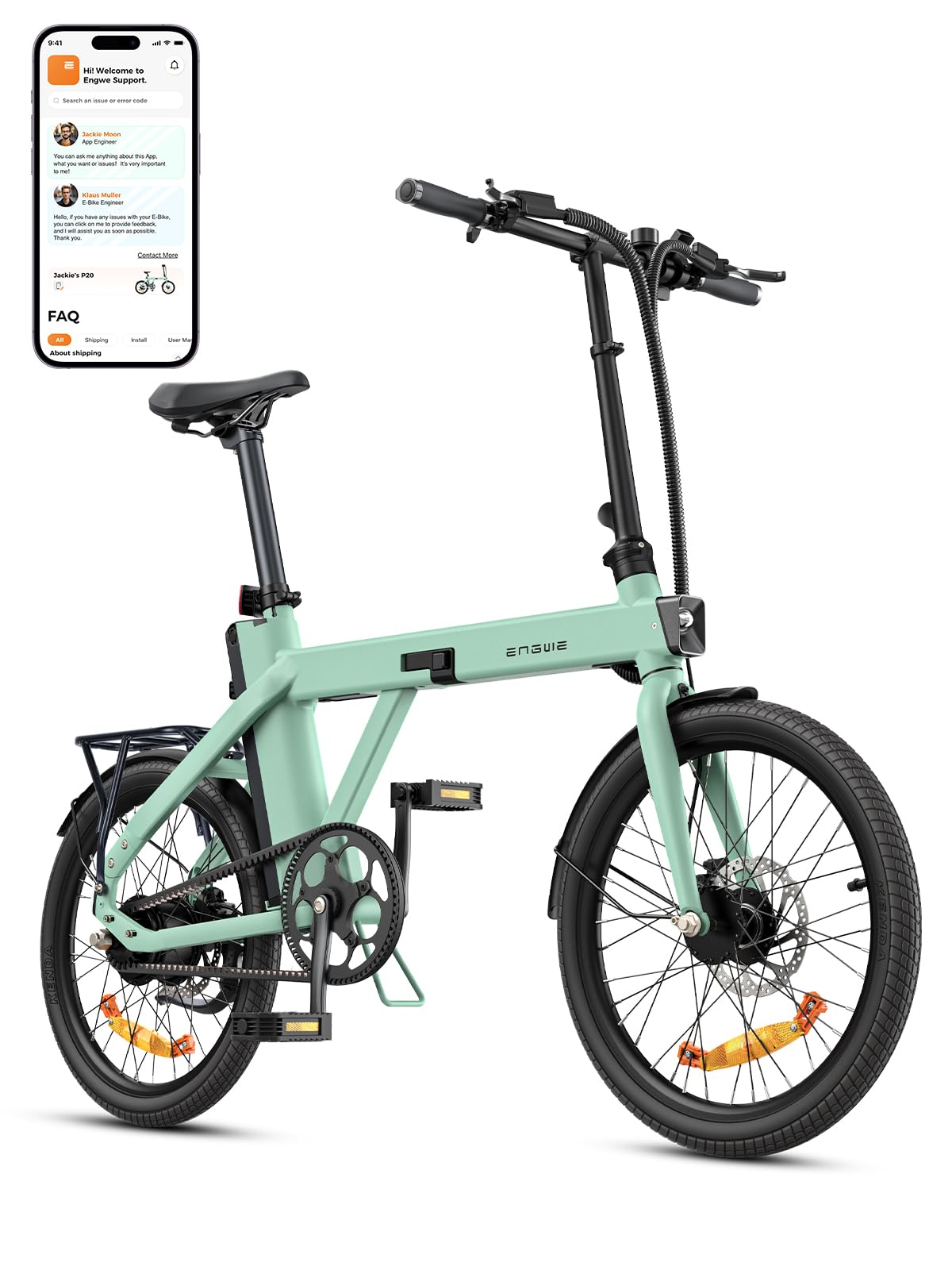 ENGWE E Bike mit APP-Ebike 36V 9.6Ah Akku bis zu 100km, E Bike Klapprad 250W Motor Max 25km/h, Elektrofahrrad 42Nm Drehmomentsensorik & Kohleriemen, E-Bike 3 Stufen-PAS Pendler für Stadt P20