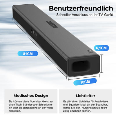 OXS S3 Soundbar für Fernseher, Heimkino-Audio mit Bluetooth 5.0, dynamischer Bass, 3D-Surround-Sound, Dialogverbesserung, AUX/optisch/koaxial kompatibel, mehrere Klangmodi, wandmontierbar