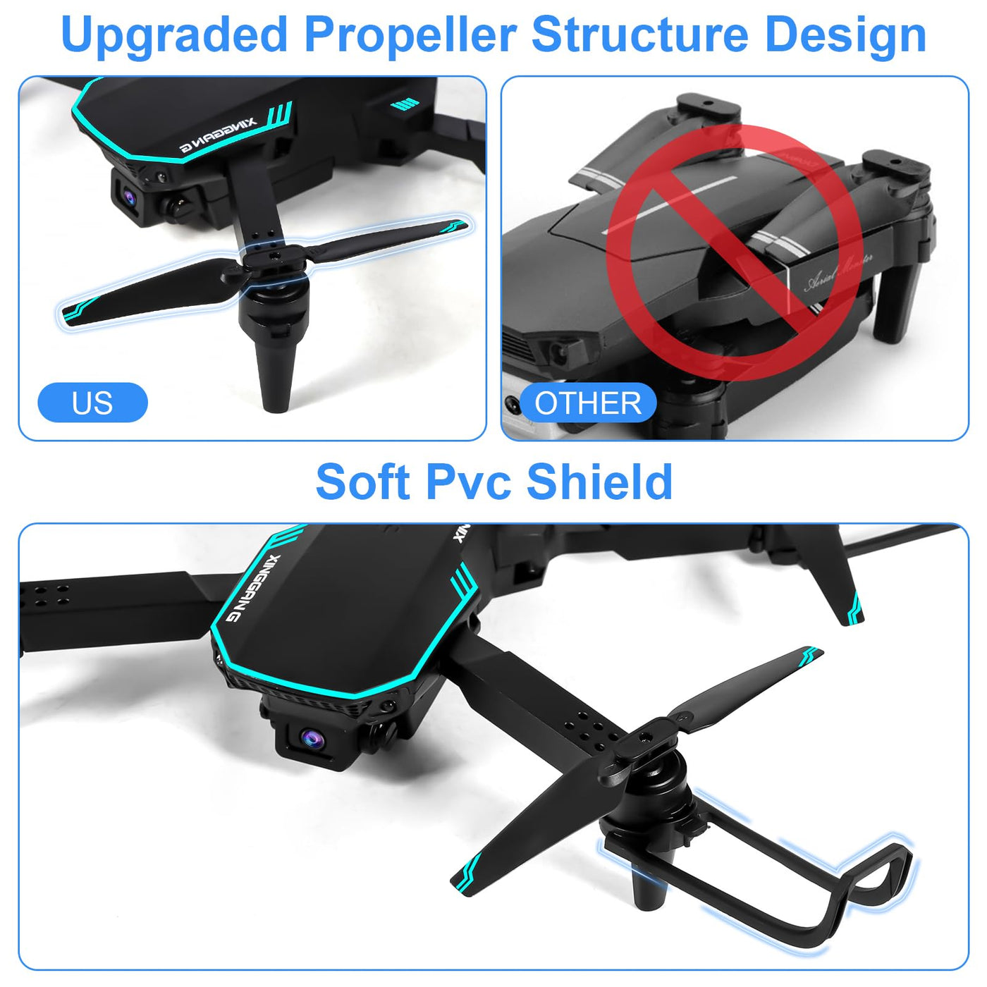 Drohne mit Kamera 720P HD für Kinder, WiFi FPV Drone für Anfänger, RC Quadcopter mit 2 Akku, Schwerkraft Sensor, 3D Flip Mode, Ein-Tasten-Start/Landung, Höhenhaltemodus, Headless Mode