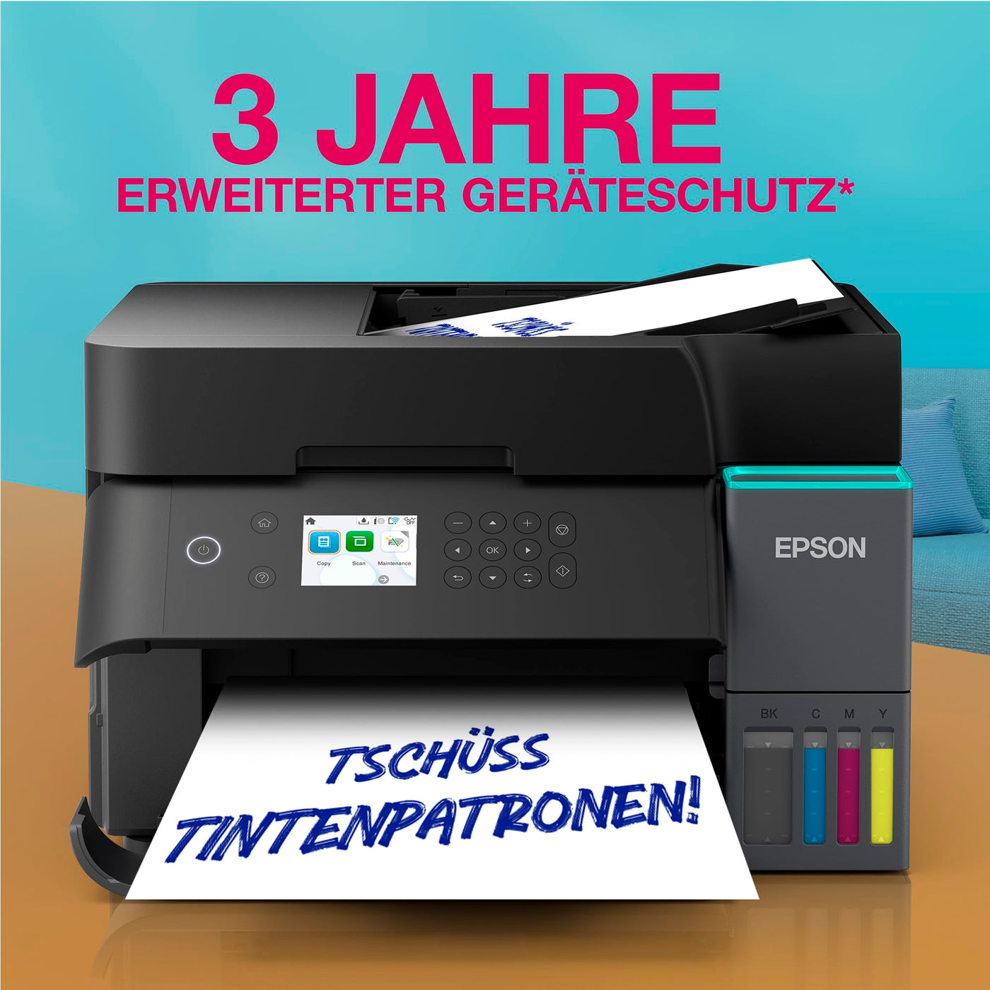 EcoTank ET-3950 A4-Multifunktionsdrucker mit Wi-Fi & AirPrint Tintentank, automatischem Dokumenteneinzug, beidseitigem Druck, Scannen & Kopieren, bis zu 3 Jahre Tinte im Lieferumfang enthalten