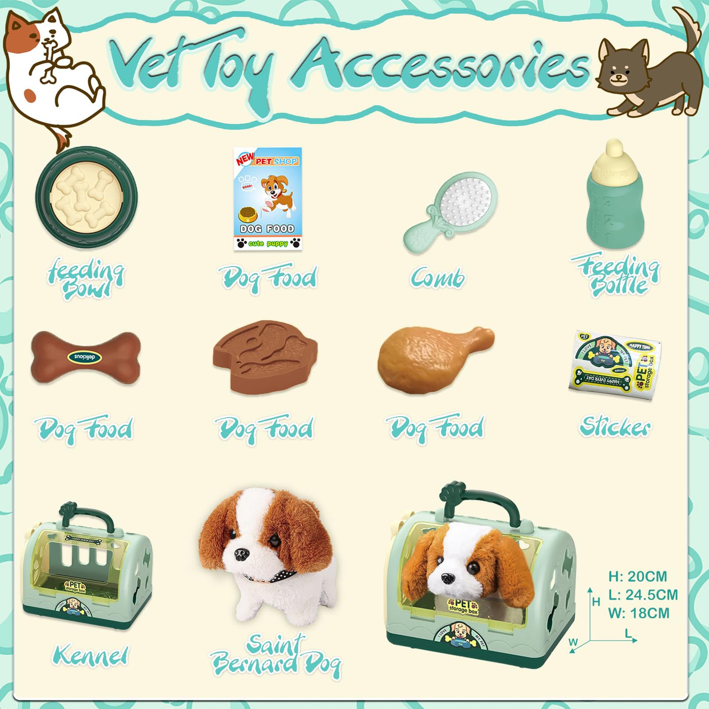 STAY GENT Roboter Hund Spielzeug Kinder Geschenke Mädchen Spielzeug ab 2 3 4 5 6 7 Jahre, 12 STK Rollenspiel Interaktives Elektronisches Hund Plüsch Kuscheltier Läuft Bellt & Transportkäfig Haustier