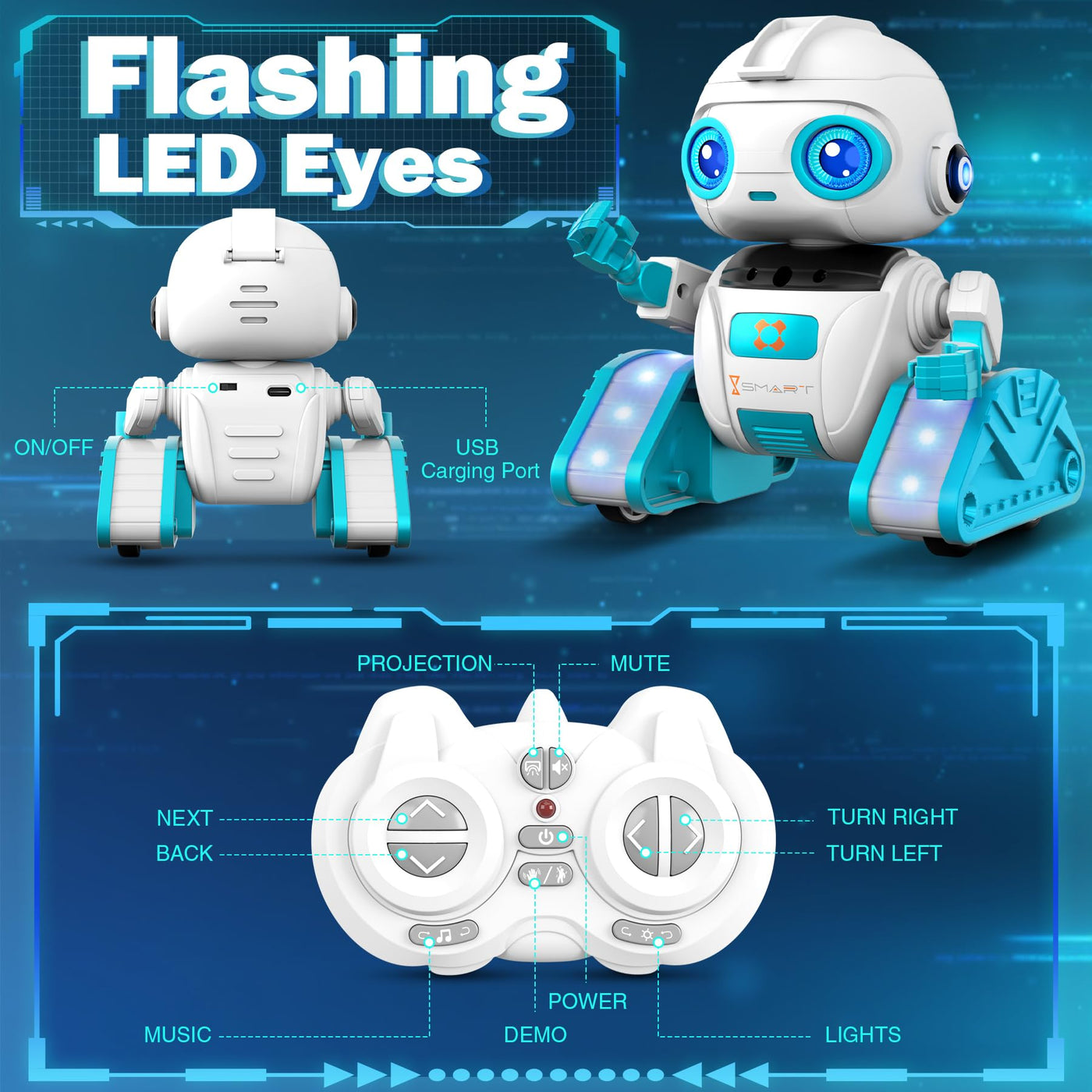 Subtail Roboter Kinder Spielzeug - Wiederaufladbar und Projizierbar - RC-Roboter mit LED-Augen und Musik - Robot Spielzeug ab 3 4 5 6 7 8 9 10 Jahre Jungen - Gestensensor Kinderspielzeug Geschenk