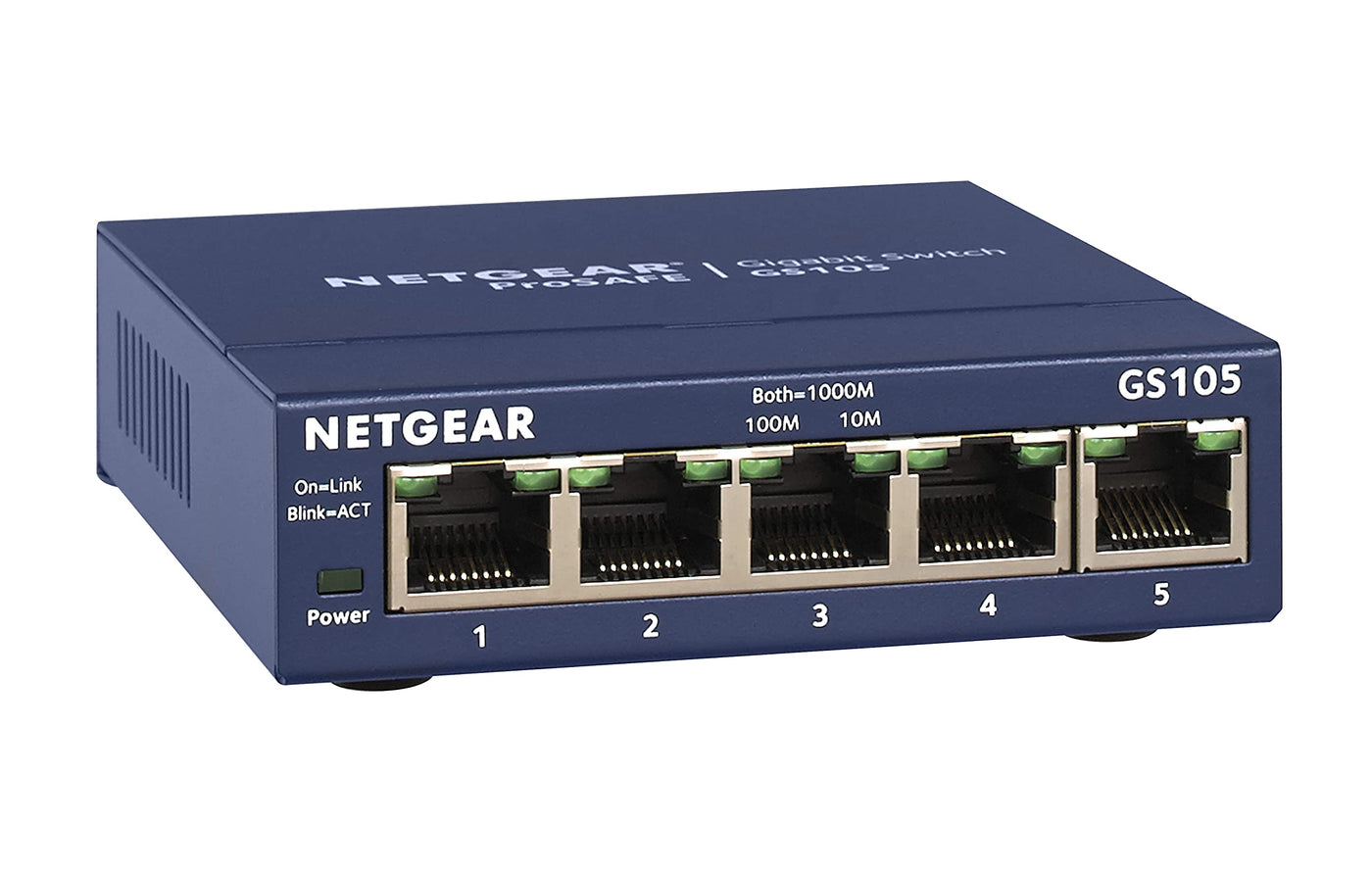 NETGEAR GS105GE LAN Switch 5 Port Netzwerk Switch (Plug-and-Play Gigabit Switch LAN Splitter, LAN Verteiler, Ethernet Hub, lüfterloses Metallgehäuse, ProSAFE Lifetime-Garantie), Blau