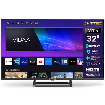 Antteq V32-AH3Q1L-BT 32 Zoll Smart TV(Fernseher 81 cm),Voice Remote Control,HD,Triple Tuner(DVB-T2/S2/C),App Store,DAZN,UVM,WiFi,Hotelmodus,2024