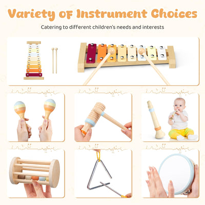 Musikinstrumente für Kinder, Montessori Musikinstrumente Set, Musik Holzspielzeug für Jungen und Mädchen, Spielzeug Geschenke Trommel Xylophon für Kleinkinder ab 1-3 Jahren