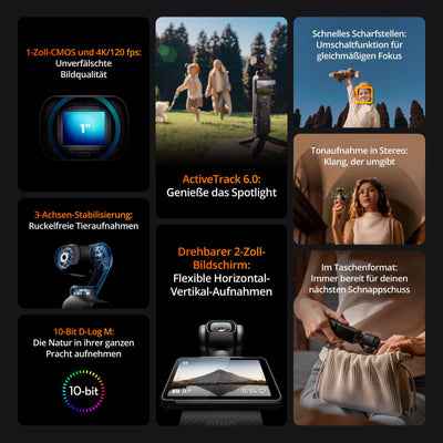 DJI Osmo Pocket 3 Kreativ Combo, vlog kamera 4K mit 1-Zoll-CMOS und 4K/120 fps Video, 3-Achsen-Stabilisierung, digital kamera, schnelles Scharfstellen, inkl. Mikrofon für klaren Ton, YouTube