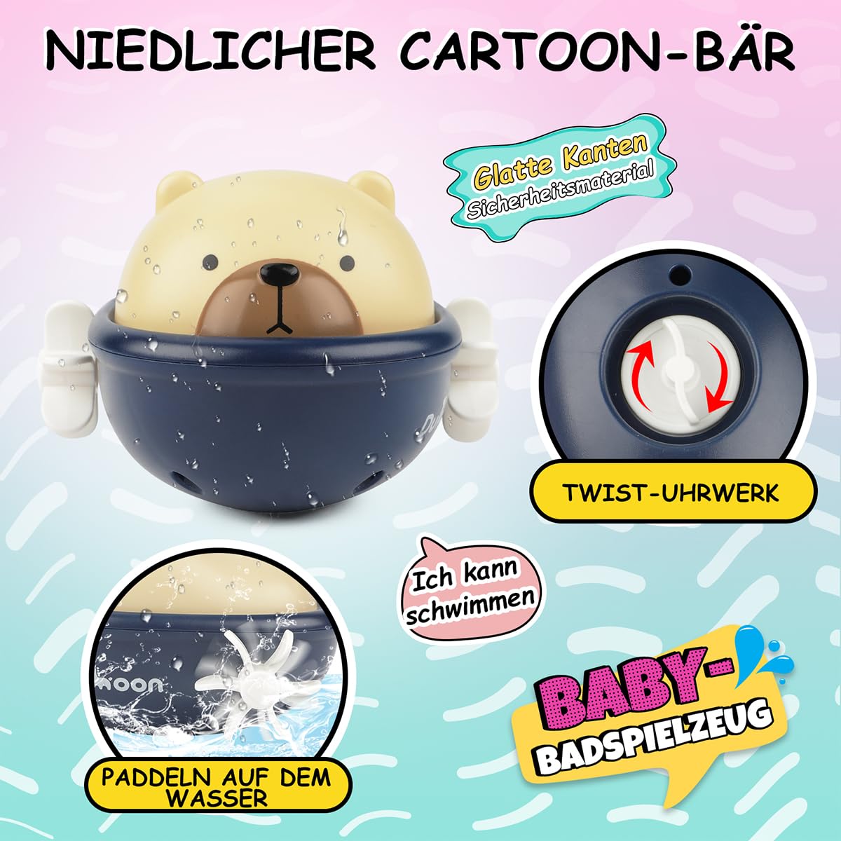 GILOBABY Badewannenspielzeug Set, Badespielzeug Baby Badewannen Spielzeug, Wasserspielzeug Kinder mit Tasse, Bär und Kaktus, Babyspielzeug Geschenk für Jungen und Mädchen Geburtstag ab 6 Monate