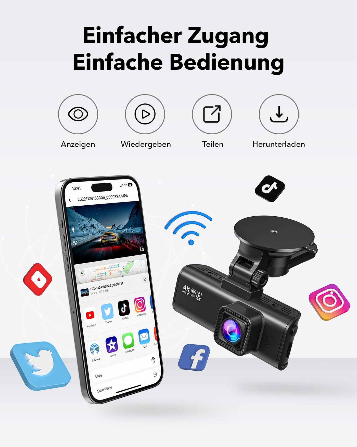 REDTIGER Dashcam Auto Vorne Hinten 4K/2,5K mit STARVIS 2, Dash Cam Auto Kamera 3,18" IPS-Bildschirm, kostenlose 128-GB-Karte,5.8GHz WiFi, GPS, 170°Weitwinkel WDR, Unterstützt 256 GB Max(F7NP)