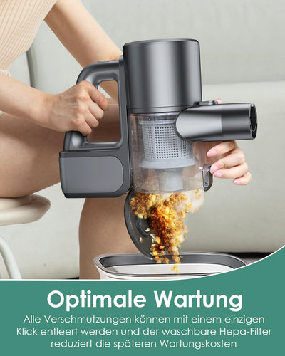 Staubsauger mit Wischfunktion, 40000Pa Akku Staubsauger kabellos, Saug und Wisch staubsauger mit starkem grün Licht, Akkusauger Freistehend, lange Laufzeit, leiser Staubsauger für Hartböden, Tierhaare