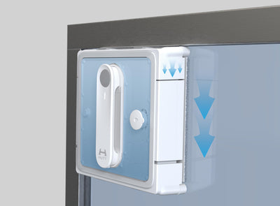 HUTT W9 Fensterputzroboter mit 150ml Panorama-Tank (3800Pa Saugleistung, Kanten- und Hinderniserkennung, Für Glas, Fliesen, Wintergärten, Spiegel etc, 13 Sensoren, Sicherungsseil, 4X Reinigungstuch)