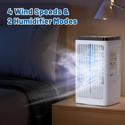 Mobile Klimaanlage, 1500ML-Ventilator, 4 Geschwindigkeiten, 7-farbige LED-Beleuchtung, 2 Sprühfunktionen und 1-8-Stunden-Timer – ideal für Schlafzimmer und Büros