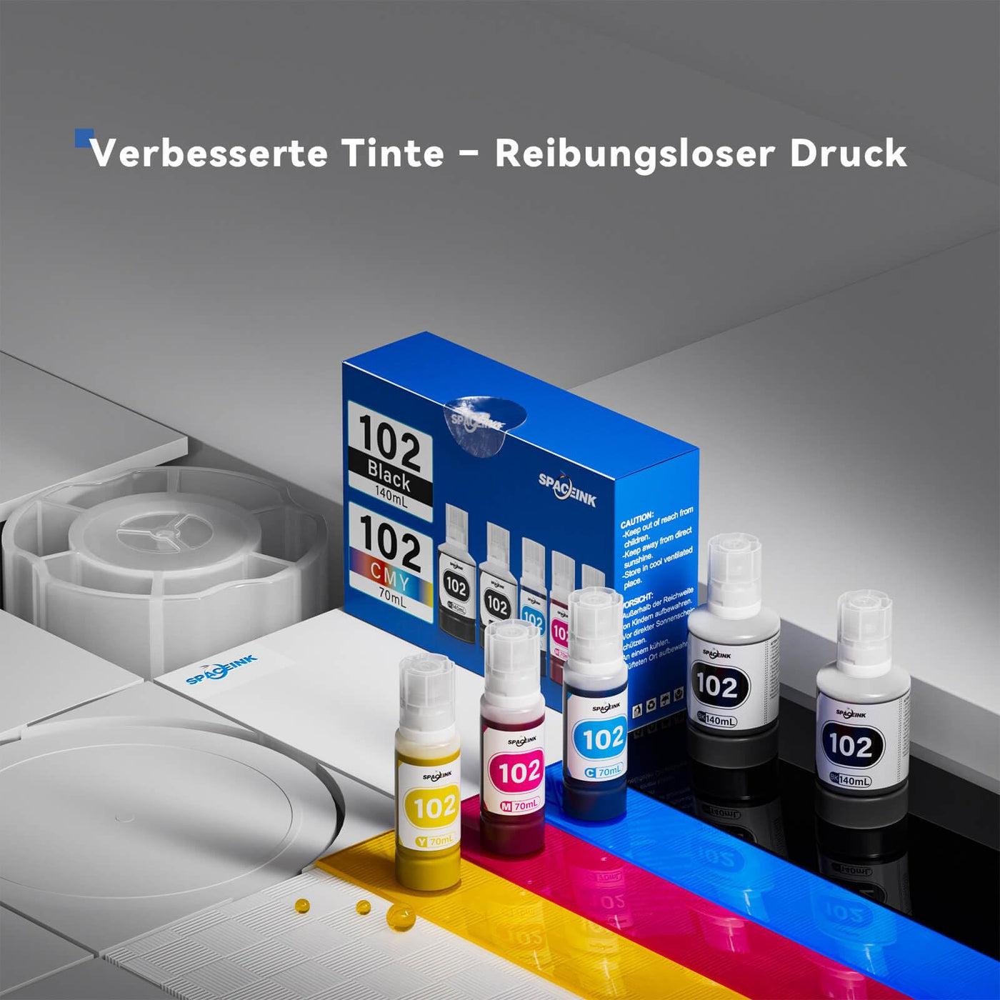 Spaceink Tinte 102 Multipack kompatibel für Epson ET-4850 ET-4750 ET-2850 ET-2750 ET-15000 ET-2700 ET-3700 ET-3850 ET-4856 ET-2751 ET-2756 ET-2851 ET-2856 Drucker (2Schwarz, C, M, Gelb)