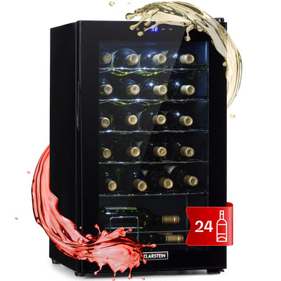 Klarstein Weinkühlschrank, 1 Zonen Getränkekühlschrank Klein, Kleiner Weinschrank 63L, Wein-Kühlschrank Klein mit Glastür, Indoor/Outdoor Flaschenkühlschrank, Wine Fridge 5-18°C, 24 Flaschen