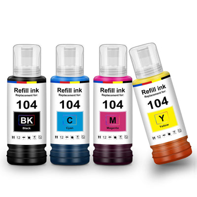 Uniplus Tinte 104 ET-2870 ET-2810 ET-2820 ET-1810 ET-2720 ET-2840 ET-2826 Druckerpatronen Kompatibel für Epson 104 Multipack Refill Kompatibel für Epson Ecotank ET-2830 ET-2821 ET-4800 ET-4700 ET-2714