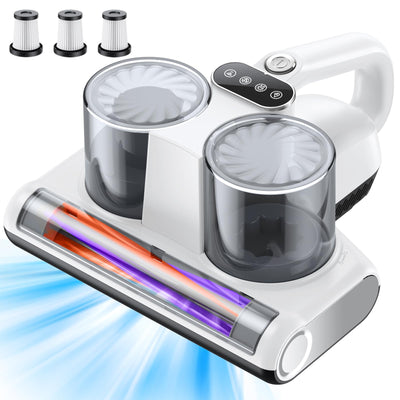 JPHYLL Milbensauger für Matratzen Milbenstaubsauger 16Kpa Saugkraft 253.7nm UV-C Licht Bettstaubsauger mit 3 HEPA Filter Ultraschall Hitze Bürstenrolle Technologien Weiß
